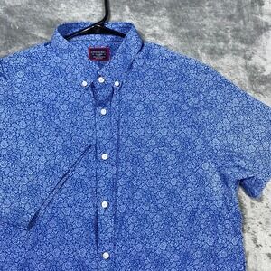 Untuckit Shirt Mens XL Blue Floral AOP Nylon Short Sleeve Casual Button Up Slim